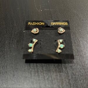 NWOT- Elegant Gold tone and Green Fashion Earrings Set